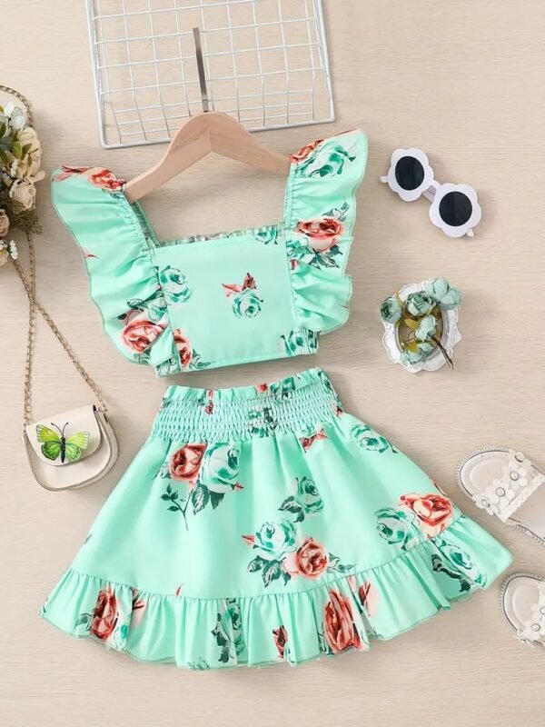 Emerald Dot Ruffle Crop Set